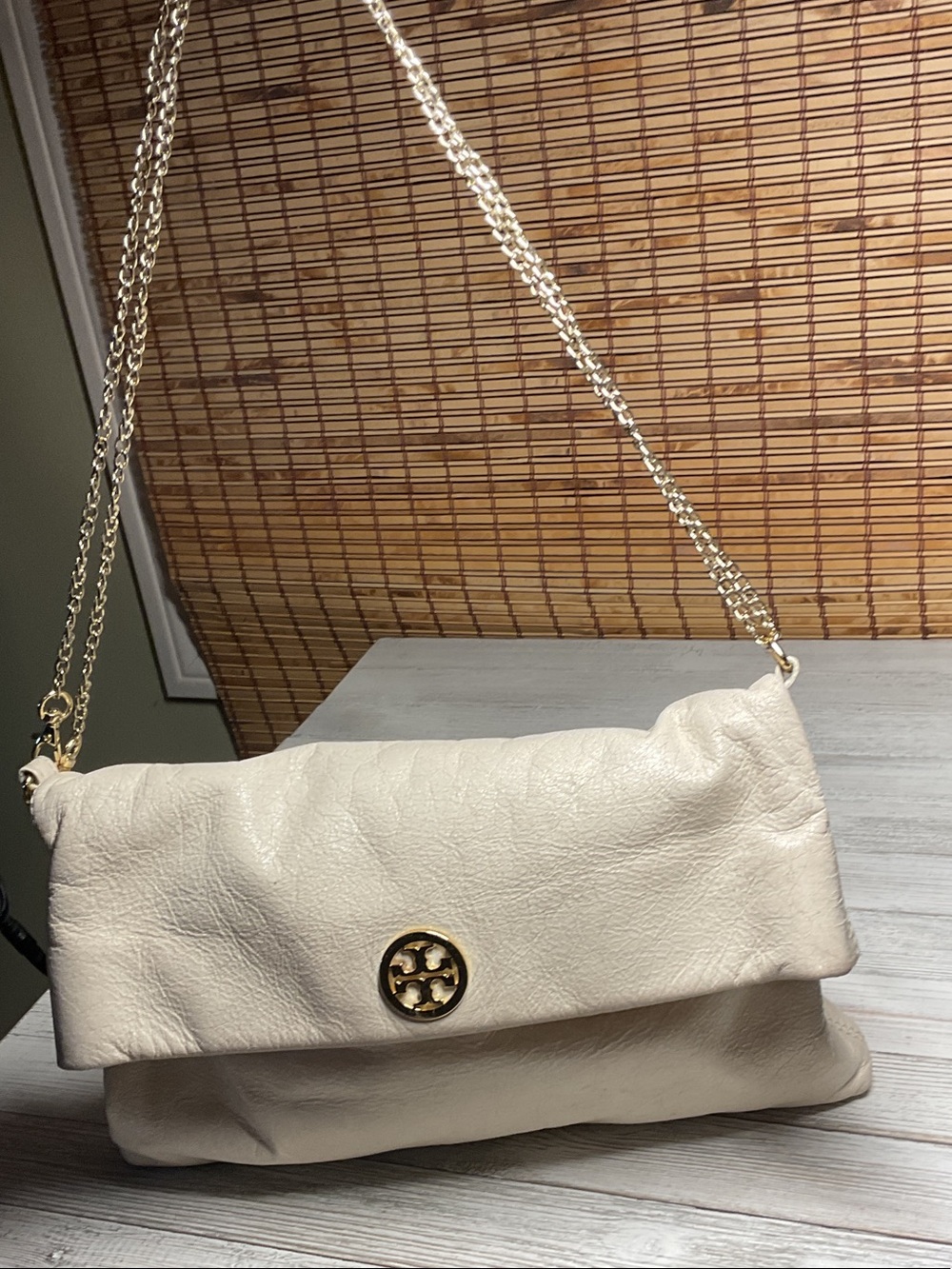 Tory Burch Dena Leather Fold over Convertible Crossbody Shoulder Bag